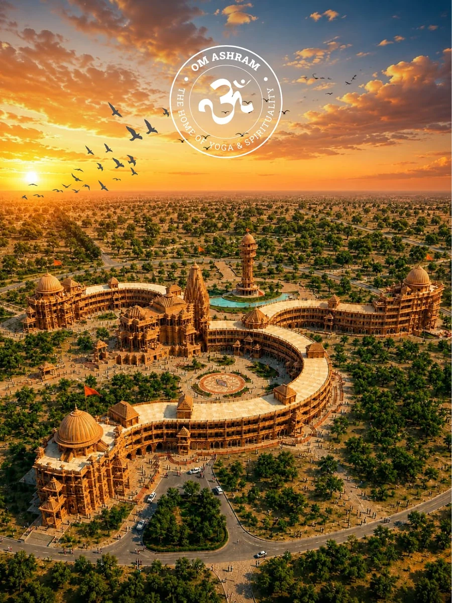 A welcoming graphic for OM Ashram Jadan Pali Rajasthan India